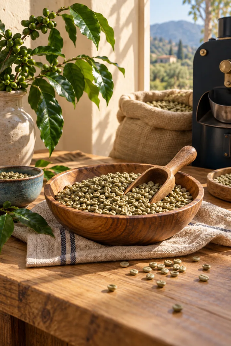 حبوب بن خضراء في وعاء خشبي